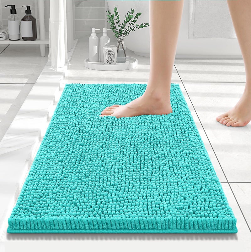 Smiry Luxury Chenille Bathroom Rugs 24x16, Extra Soft and Absorbent Shaggy Bath Mat, Machine Washable, Non-Slip Plush Carpet Runner for Tub, Shower, and Floor, Home Decor Accessories, Turquoise - Image 1